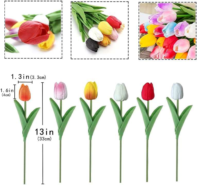 Fodofodo 15PCS Artificial Tulips Flowers,Real Touch 14" Silk Fake Tulips,Bulk Fake Flowers,Faux Flowers,Artificial Flowers for Home Kitchen Office Dining Room Wedding Decorations (Colorful) - Image 2