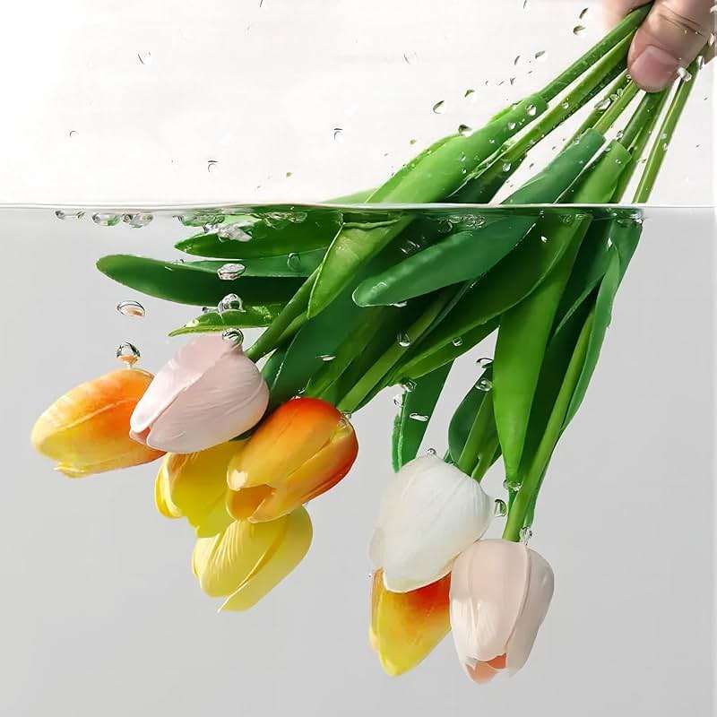 Fodofodo 15PCS Artificial Tulips Flowers,Real Touch 14" Silk Fake Tulips,Bulk Fake Flowers,Faux Flowers,Artificial Flowers for Home Kitchen Office Dining Room Wedding Decorations (Colorful) - Image 4