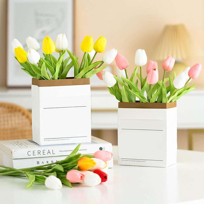 Fodofodo 15PCS Artificial Tulips Flowers,Real Touch 14" Silk Fake Tulips,Bulk Fake Flowers,Faux Flowers,Artificial Flowers for Home Kitchen Office Dining Room Wedding Decorations (Colorful) - Image 8