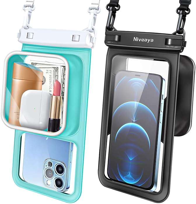 Niveaya 2 Pack IPX8 Waterproof Phone Pouch, Large Space Cell Phone Pouch Floating, Water Proof Phone Case with Lanyard, Phone Dry Bag Beach Cruise Ship Essentials(Up to 8.5") - Image 1