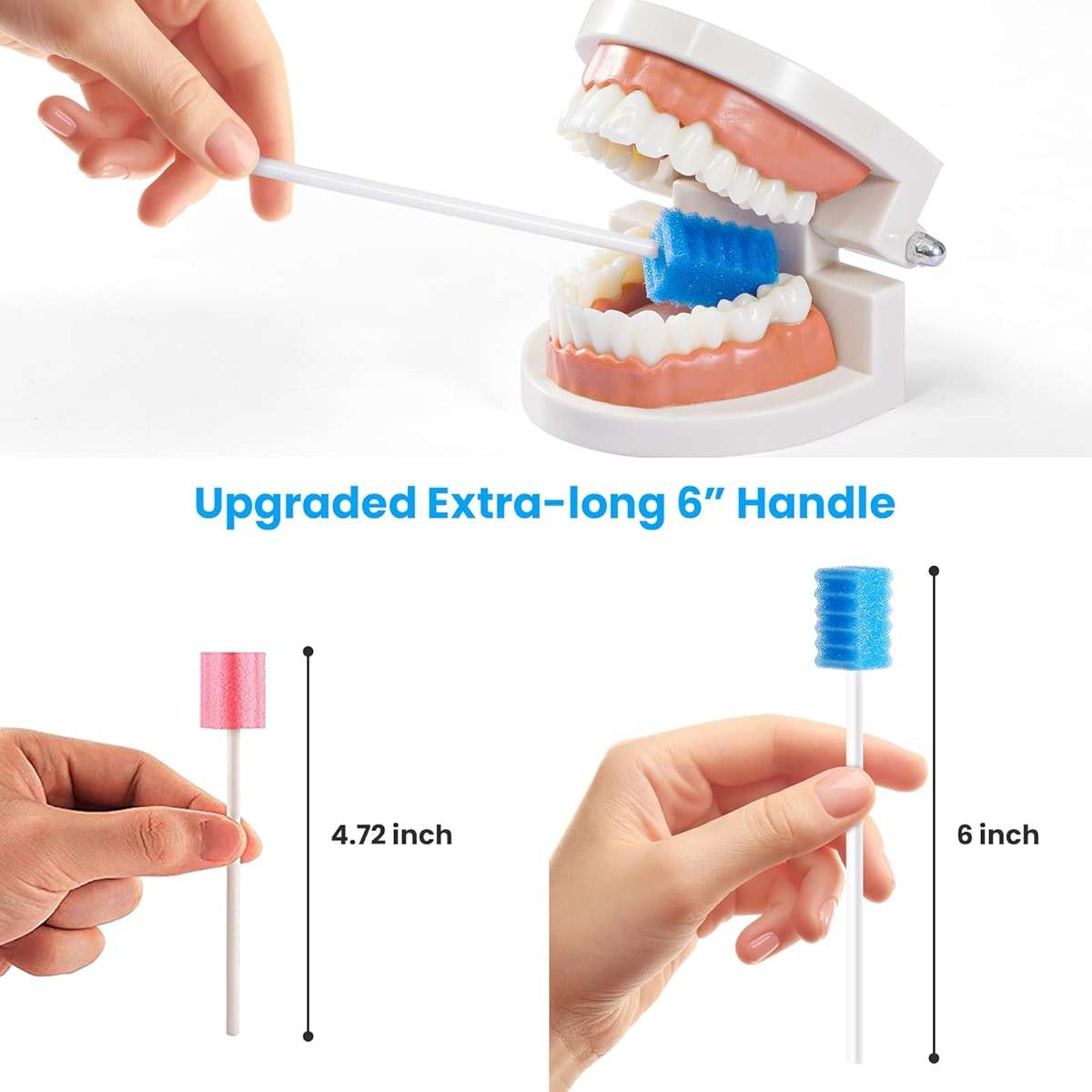 Oral Swabs 200 Count, Long Handle Mouth Swabs Individually Wrapped, Soft Sponge Oral Care Swabs for Elderly, Bedridden, Hospice, Post Surgery Care, Latex Free, Blue - Image 3