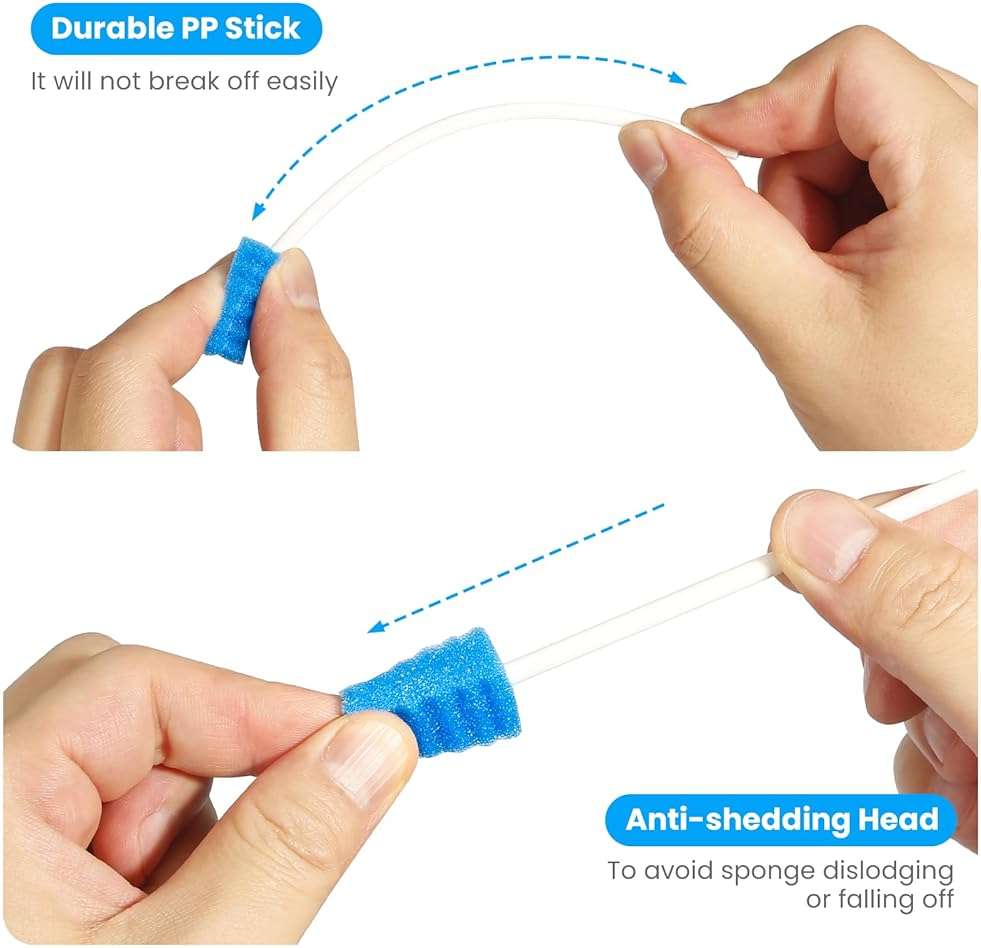 Oral Swabs 200 Count, Long Handle Mouth Swabs Individually Wrapped, Soft Sponge Oral Care Swabs for Elderly, Bedridden, Hospice, Post Surgery Care, Latex Free, Blue - Image 6