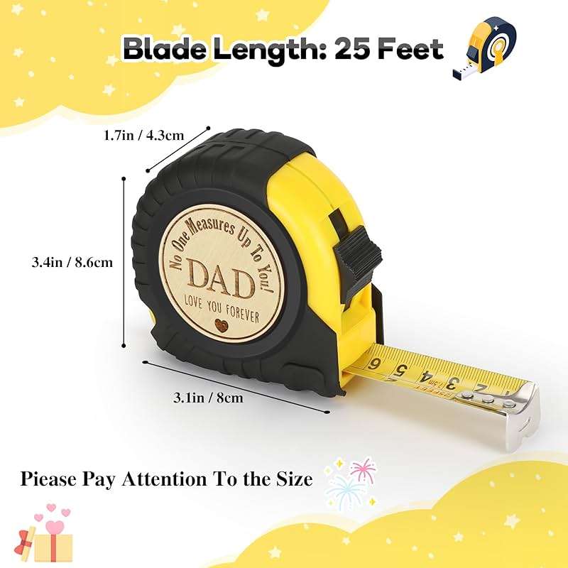 Fathers Day Birthday Gift for Dad, Dad Gifts from Son Daughter, Gift for Best New Daddy Father in Law Presents Useful Stuff, Tool Woodworker Carpenter Gift, Engraved Tape Measure 25 FT - Image 2