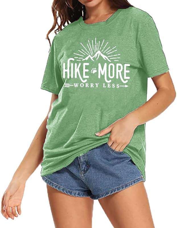 Hiking Shirt for Women Adventure Mountain Graphic Athletic Shirts Funny Hike More Worry Less Tee Tops - Image 3