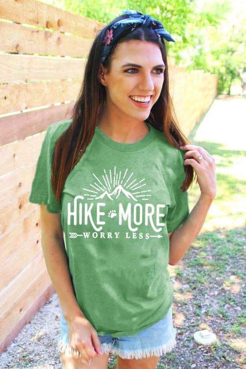 Hiking Shirt for Women Adventure Mountain Graphic Athletic Shirts Funny Hike More Worry Less Tee Tops - Image 4