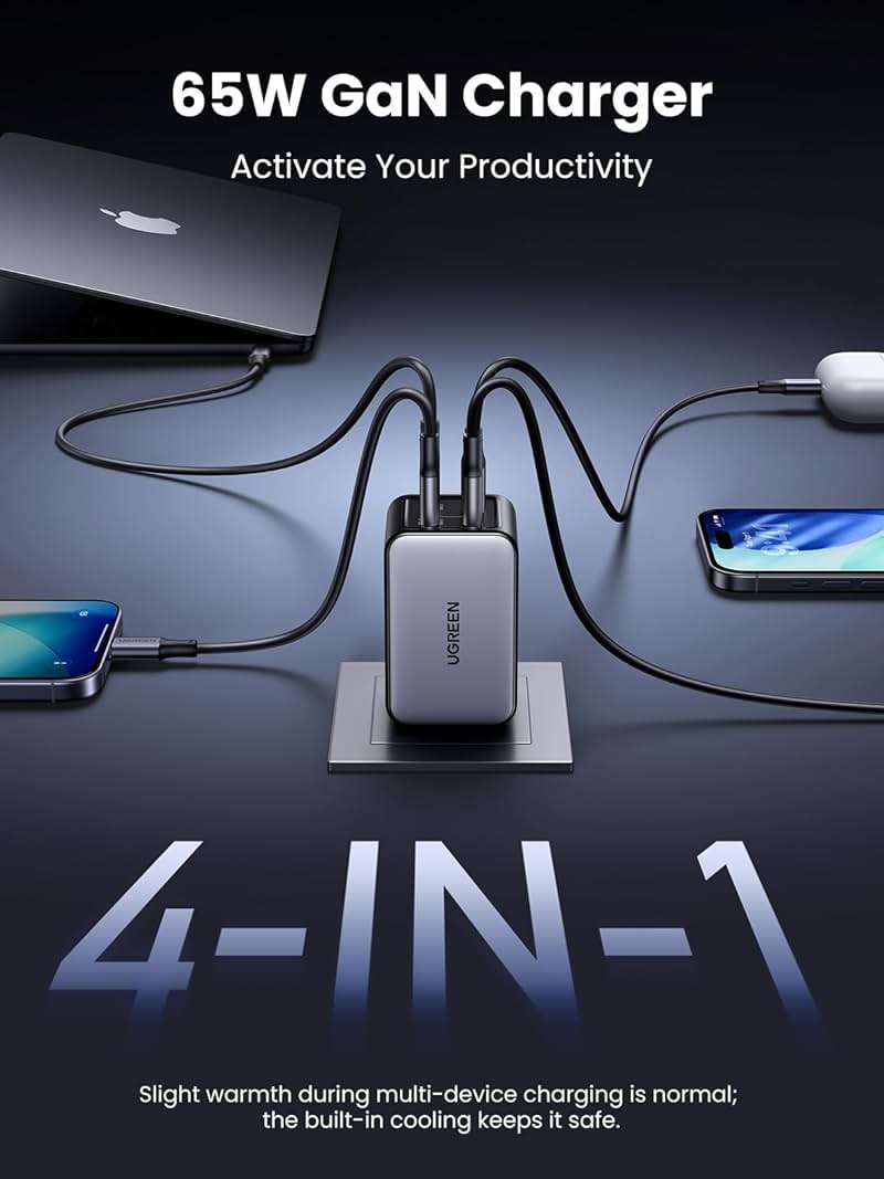 UGREEN Nexode 65W GaN USB C Wall Charger, 4-Port Fast Type-C Charger Compatible with MacBook Pro/Air, iPhone 17/16/15 Series, Galaxy S25/S24, Pixel 10/9, iPad Pro, Steam Deck - Image 3
