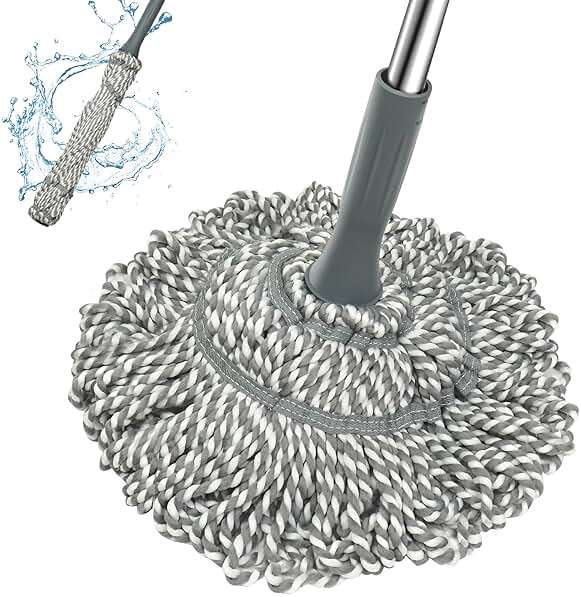 Kickleen Self Wringing Mop - Easy Squeeze Twist Mop with 52.5 Inch Long Handle, Heavy Duty for Hardwood, Tile, Vinyl & Laminate Floors (Gray) - Image 1