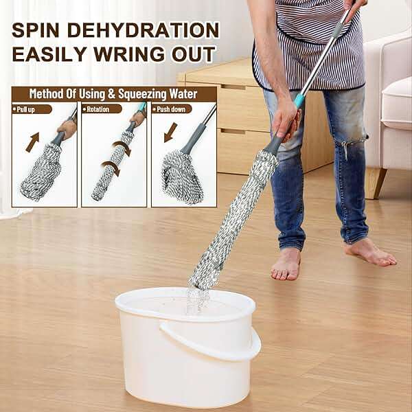 Kickleen Self Wringing Mop - Easy Squeeze Twist Mop with 52.5 Inch Long Handle, Heavy Duty for Hardwood, Tile, Vinyl & Laminate Floors (Gray) - Image 5