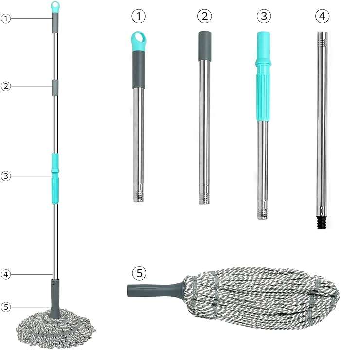 Kickleen Self Wringing Mop - Easy Squeeze Twist Mop with 52.5 Inch Long Handle, Heavy Duty for Hardwood, Tile, Vinyl & Laminate Floors (Gray) - Image 6