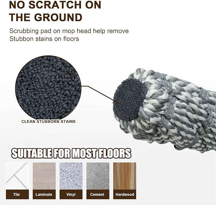 Kickleen Self Wringing Mop - Easy Squeeze Twist Mop with 52.5 Inch Long Handle, Heavy Duty for Hardwood, Tile, Vinyl & Laminate Floors (Gray) - Image 7