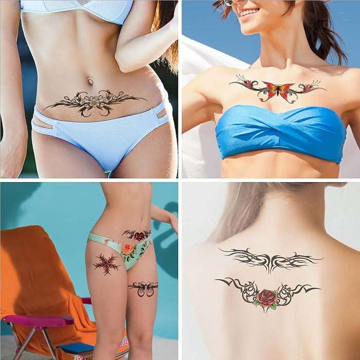 8 Sheets Bell Temporary Tattoos for Women Realistic Sexy Temporary Tattoos Stickers Large Size Waterproof Butterfly Tattoos Temporary Waist Cover Scar for Women Girls - Image 3