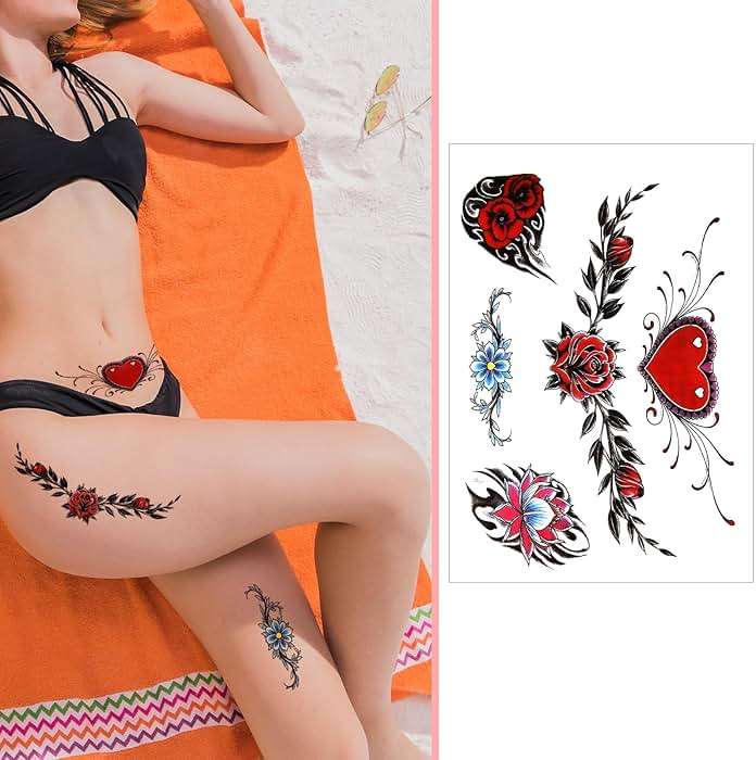 8 Sheets Bell Temporary Tattoos for Women Realistic Sexy Temporary Tattoos Stickers Large Size Waterproof Butterfly Tattoos Temporary Waist Cover Scar for Women Girls - Image 6