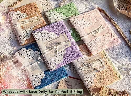96 Sheets Textured Scrapbook Paper and Mesh Fabric Assorted Set - 6 Pack Mixed Special Paper for Scrapbooking Planner Bullet Junk Journal Supplies Mixed Media Collage Card Embellishments 3.9x5.5 Inch - Image 5