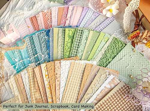 96 Sheets Textured Scrapbook Paper and Mesh Fabric Assorted Set - 6 Pack Mixed Special Paper for Scrapbooking Planner Bullet Junk Journal Supplies Mixed Media Collage Card Embellishments 3.9x5.5 Inch - Image 7
