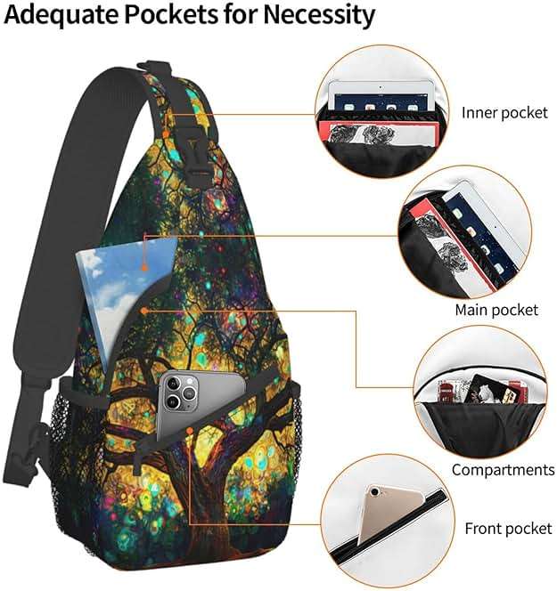 Mqtzyiwx Colorfully Colors Tree Sling Backpack Hiking Backpack Crossbody Bag Sports Lightweight And waterproof Chest Bag Shoulder Bag For Women Men - Image 4