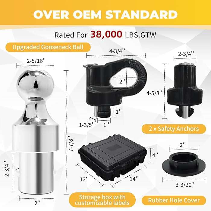 Grandroad auto 60692 Puck System Gooseneck Hitch Ball Kit, 38K LBS GTW, Compatible with 2013-2026 Ford F250 F350 F450, 2016-2026 Chevrolet Silverado, GMC Sierra & Nissan Titan XD, 2-5/16 Inch Ball - Image 2