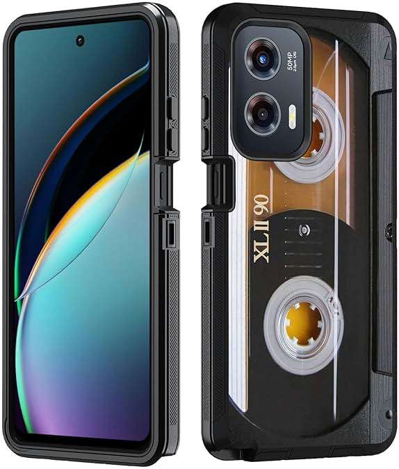 BWOOLL for Motorola Moto G Stylus 5G 2024 Case, Heavy Duty 3 in 1 Hybrid Hard PC & Soft Silicone Shockproof Drop Protection Case for Moto G Stylus 5G 2024, Vintage 80s Music Cassette - Image 1