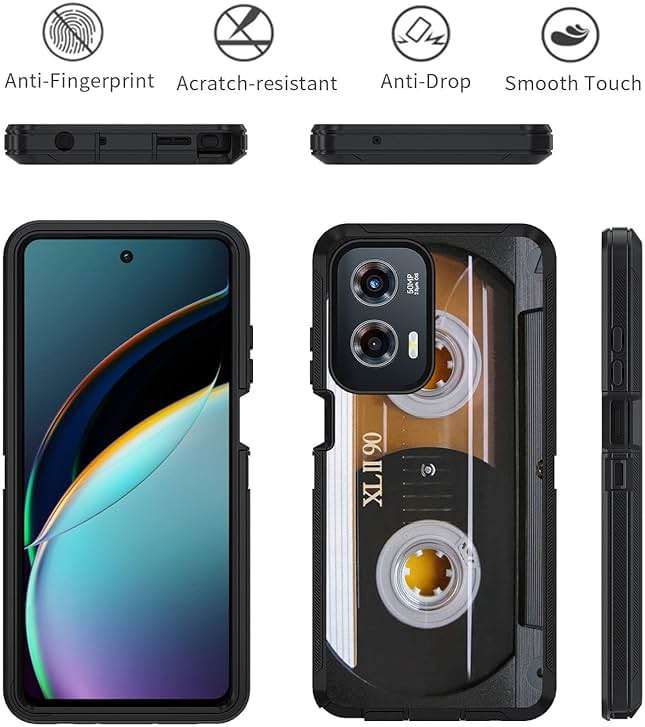 BWOOLL for Motorola Moto G Stylus 5G 2024 Case, Heavy Duty 3 in 1 Hybrid Hard PC & Soft Silicone Shockproof Drop Protection Case for Moto G Stylus 5G 2024, Vintage 80s Music Cassette - Image 3