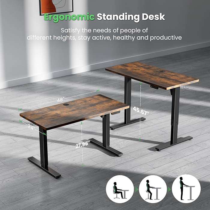 SIAGO Electric Standing Desk Adjustable - 48 x 24 Inch Sit Stand up Desk with Cable Management - 3 Memory Preset Adjustable Height Table - Image 8