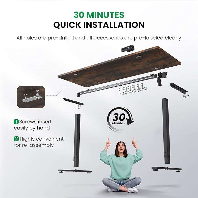 SIAGO Electric Standing Desk Adjustable - 48 x 24 Inch Sit Stand up Desk with Cable Management - 3 Memory Preset Adjustable Height Table - Image 9