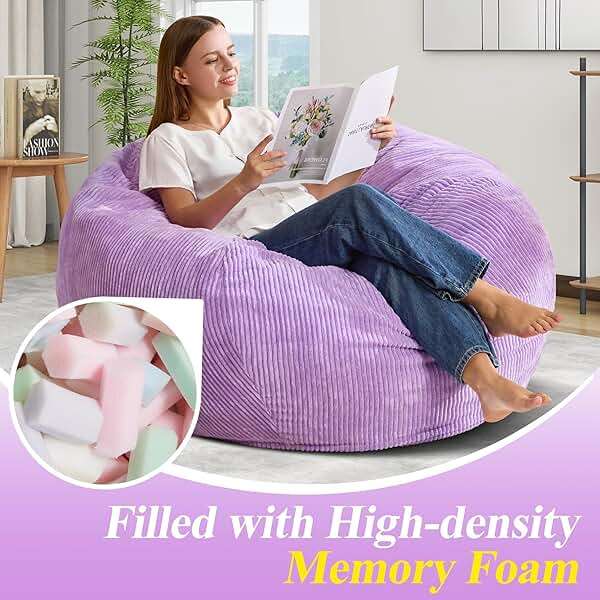3FT Bean Bag Chairs Teardrop Bean Bag Chair for Adults Beanbag Chair with Memory Foam Filled Machine Washable Cover for Living Room, Bedroom - Image 4