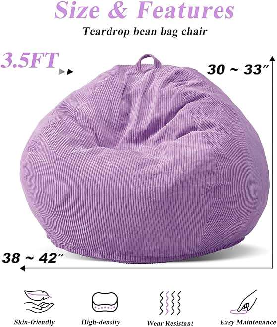 3FT Bean Bag Chairs Teardrop Bean Bag Chair for Adults Beanbag Chair with Memory Foam Filled Machine Washable Cover for Living Room, Bedroom - Image 5