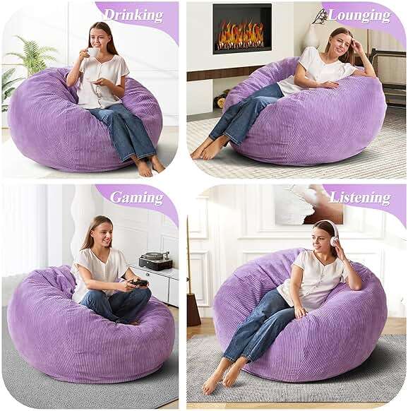 3FT Bean Bag Chairs Teardrop Bean Bag Chair for Adults Beanbag Chair with Memory Foam Filled Machine Washable Cover for Living Room, Bedroom - Image 7