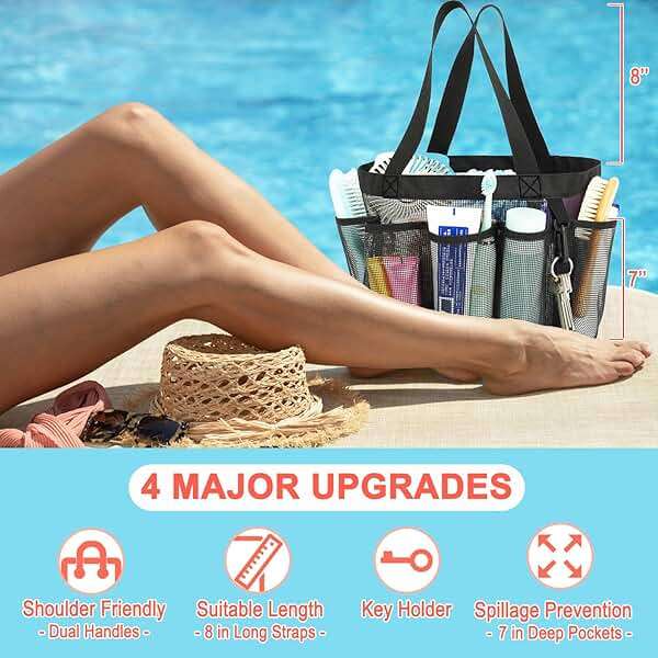 Fammart Mesh Shower Caddy Portable for College Dorm Room Essentials, Odorless Polyester Large Shower Tote Bag with Dual Handles, 8-Pocket Quick-Dry Toiletry Organizer for Travel, Beach, Camping, Gym - Image 4