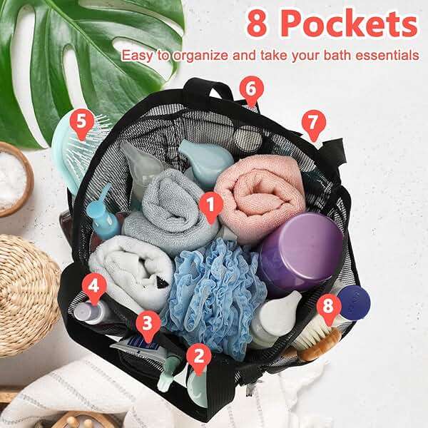 Fammart Mesh Shower Caddy Portable for College Dorm Room Essentials, Odorless Polyester Large Shower Tote Bag with Dual Handles, 8-Pocket Quick-Dry Toiletry Organizer for Travel, Beach, Camping, Gym - Image 5