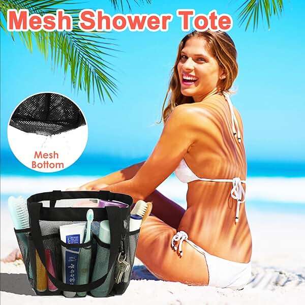 Fammart Mesh Shower Caddy Portable for College Dorm Room Essentials, Odorless Polyester Large Shower Tote Bag with Dual Handles, 8-Pocket Quick-Dry Toiletry Organizer for Travel, Beach, Camping, Gym - Image 6