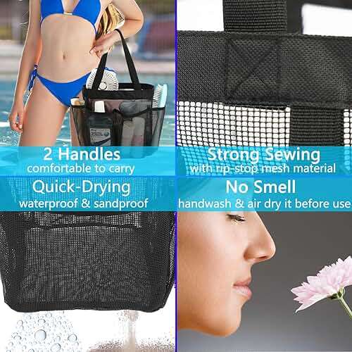 Fammart Mesh Shower Caddy Portable for College Dorm Room Essentials, Odorless Polyester Large Shower Tote Bag with Dual Handles, 8-Pocket Quick-Dry Toiletry Organizer for Travel, Beach, Camping, Gym - Image 7