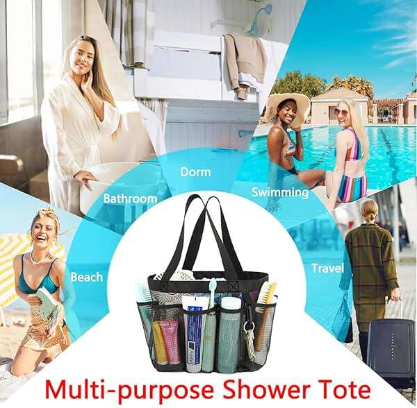 Fammart Mesh Shower Caddy Portable for College Dorm Room Essentials, Odorless Polyester Large Shower Tote Bag with Dual Handles, 8-Pocket Quick-Dry Toiletry Organizer for Travel, Beach, Camping, Gym - Image 8