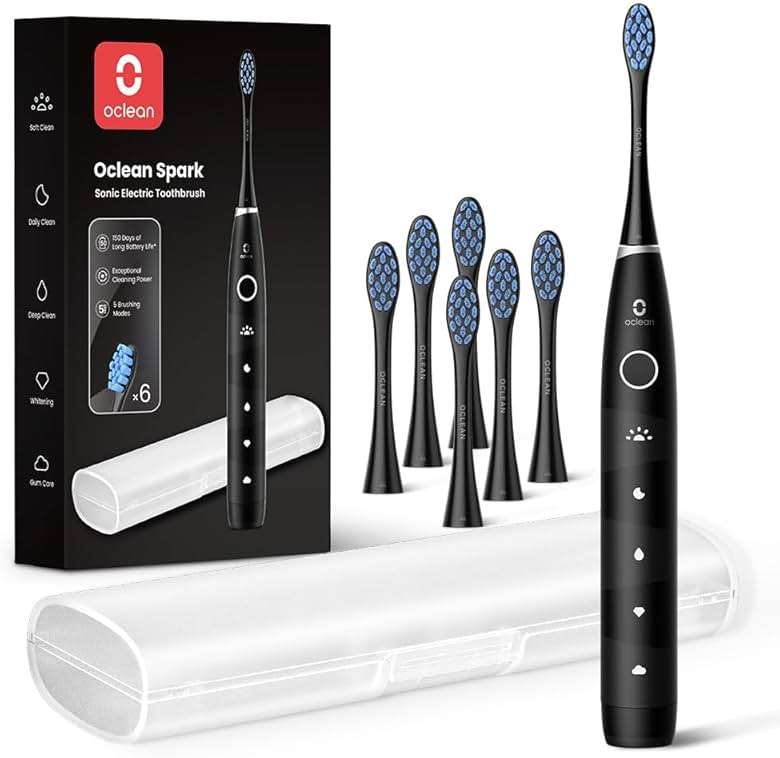 Oclean Electric Toothbrush for Adults, 150 Days Battery Life Electric Toothbrush, USB Rechargeable Sonic Travel Toothbrush with 6 Brush Heads & Travel Case, 5 Modes and Smart Timer - Image 1
