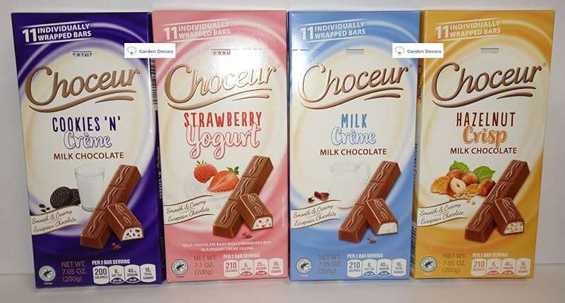 Choceur Chocolate Crisp Bar Milk Crème, Cookies’ N’ Creme, Milk Hazelnut Crisp, Strawberry Yogurt 7.1oz 200g (Four Bars) - Image 1