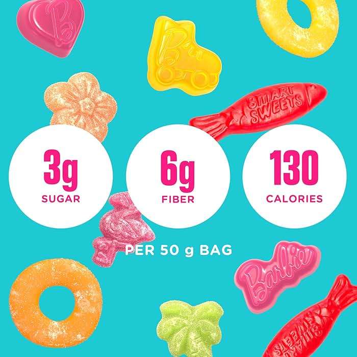 SmartSweets Variety Pack Candy, 1.8oz (Pack of 8), Candy With Low Sugar & Calorie, Healthy Snacks For Kids & Adults - Sweet Fish, Peach Rings, Tropical Sours, Barbie Pink Lemonade Dream - Image 4