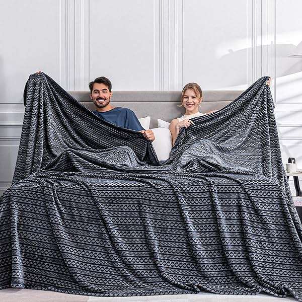 Serenhom Soft Cozy 120x120 Inches Seamless Oversized King Fleece Blanket, 3D Jacquard Decorative Giant 10'x10' California King Blanket Extra Large for Bed, Sofa, Couch, Travel, Dark Grey Chain - Image 1
