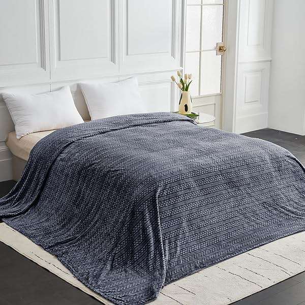 Serenhom Soft Cozy 120x120 Inches Seamless Oversized King Fleece Blanket, 3D Jacquard Decorative Giant 10'x10' California King Blanket Extra Large for Bed, Sofa, Couch, Travel, Dark Grey Chain - Image 4