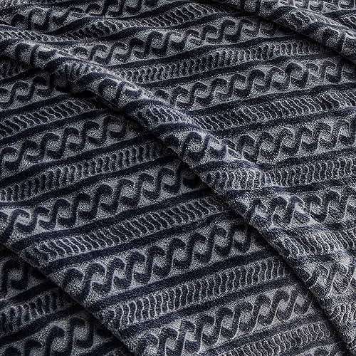 Serenhom Soft Cozy 120x120 Inches Seamless Oversized King Fleece Blanket, 3D Jacquard Decorative Giant 10'x10' California King Blanket Extra Large for Bed, Sofa, Couch, Travel, Dark Grey Chain - Image 5