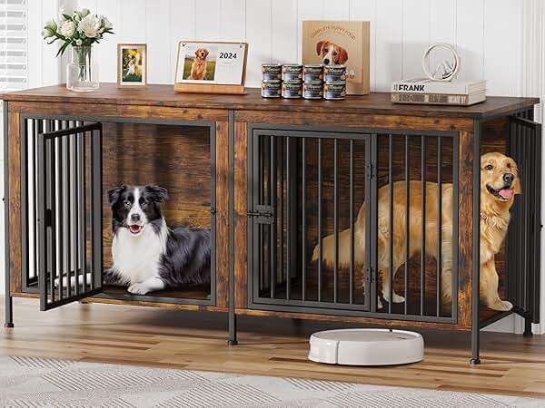 EasyCom Dog Crate Furniture for 1 or 2 Dogs, Heavy Duty Single/Double Dog Crates for Small/Medium/Large Dogs, Dog Kennel Furniture Indoor as TV Stand, Large Size 78.74" L(35-60 Pounds), Brown - Image 1