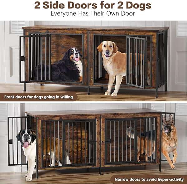 EasyCom Dog Crate Furniture for 1 or 2 Dogs, Heavy Duty Single/Double Dog Crates for Small/Medium/Large Dogs, Dog Kennel Furniture Indoor as TV Stand, Large Size 78.74" L(35-60 Pounds), Brown - Image 2
