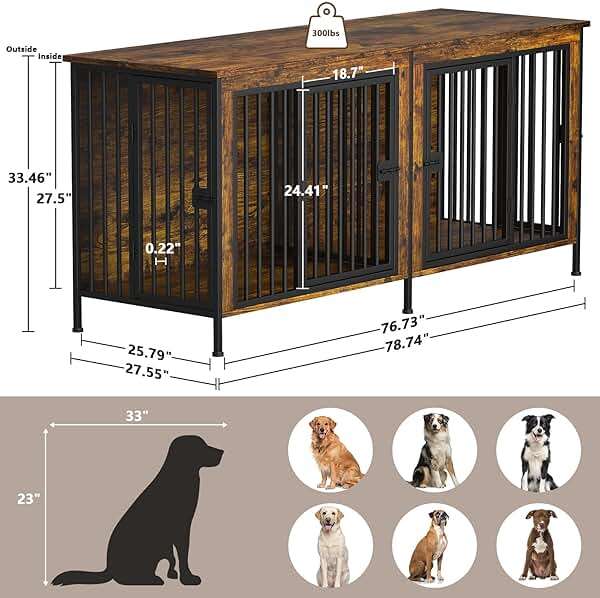 EasyCom Dog Crate Furniture for 1 or 2 Dogs, Heavy Duty Single/Double Dog Crates for Small/Medium/Large Dogs, Dog Kennel Furniture Indoor as TV Stand, Large Size 78.74" L(35-60 Pounds), Brown - Image 4
