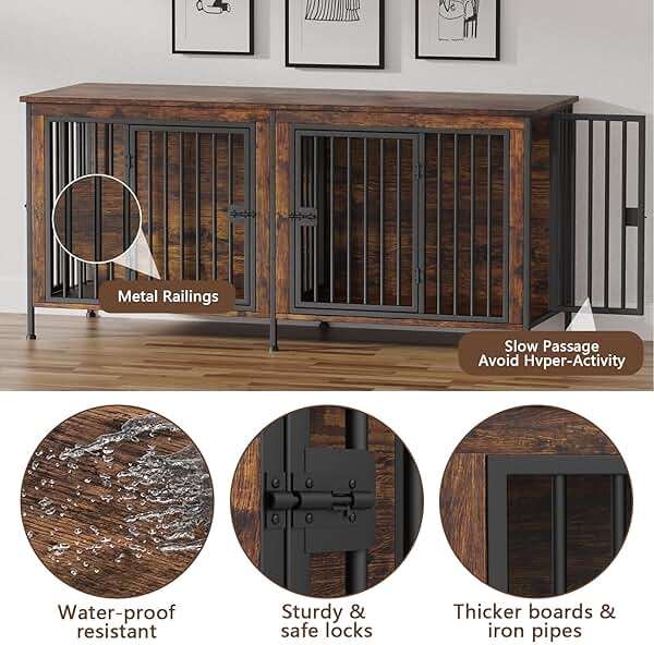 EasyCom Dog Crate Furniture for 1 or 2 Dogs, Heavy Duty Single/Double Dog Crates for Small/Medium/Large Dogs, Dog Kennel Furniture Indoor as TV Stand, Large Size 78.74" L(35-60 Pounds), Brown - Image 6