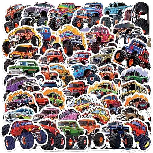50PCS Monster Truck Stickers, Truck Car Sticker for Kids, Car Stickers Waterproof for Water Bottles Skateboard Car Bike Phone Case Laptop Suitcase, Cool Monster Truck Gifts for Girls Boys Party - Image 1