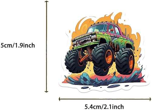 50PCS Monster Truck Stickers, Truck Car Sticker for Kids, Car Stickers Waterproof for Water Bottles Skateboard Car Bike Phone Case Laptop Suitcase, Cool Monster Truck Gifts for Girls Boys Party - Image 3
