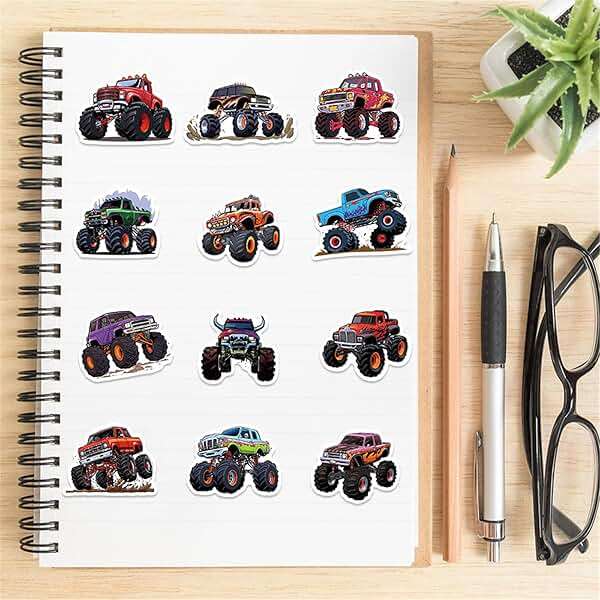50PCS Monster Truck Stickers, Truck Car Sticker for Kids, Car Stickers Waterproof for Water Bottles Skateboard Car Bike Phone Case Laptop Suitcase, Cool Monster Truck Gifts for Girls Boys Party - Image 4