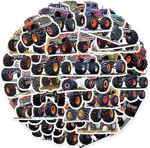 50PCS Monster Truck Stickers, Truck Car Sticker for Kids, Car Stickers Waterproof for Water Bottles Skateboard Car Bike Phone Case Laptop Suitcase, Cool Monster Truck Gifts for Girls Boys Party - Image 5