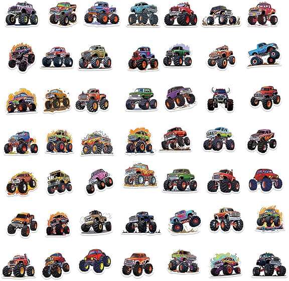 50PCS Monster Truck Stickers, Truck Car Sticker for Kids, Car Stickers Waterproof for Water Bottles Skateboard Car Bike Phone Case Laptop Suitcase, Cool Monster Truck Gifts for Girls Boys Party - Image 7