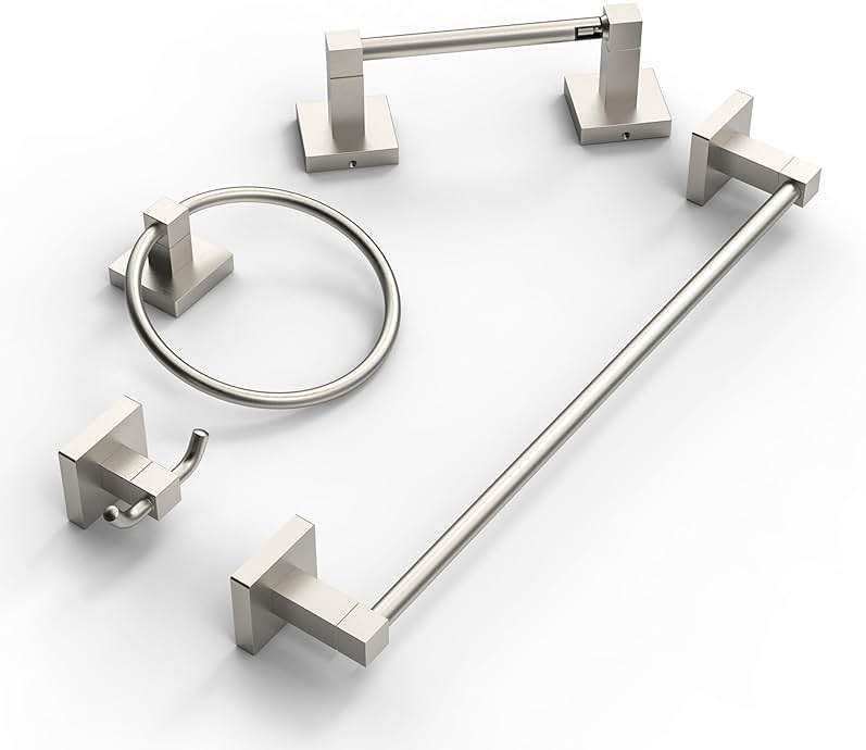 Ruacq 4 Pcs Stainless Steel Bathroom Hardware Accessories Set-Toilet Paper Holder-Towel Ring -Towel Hooks for bathrooms-18 Inch Towel Bar Wall Mounted, Brushed Nickel - Image 1