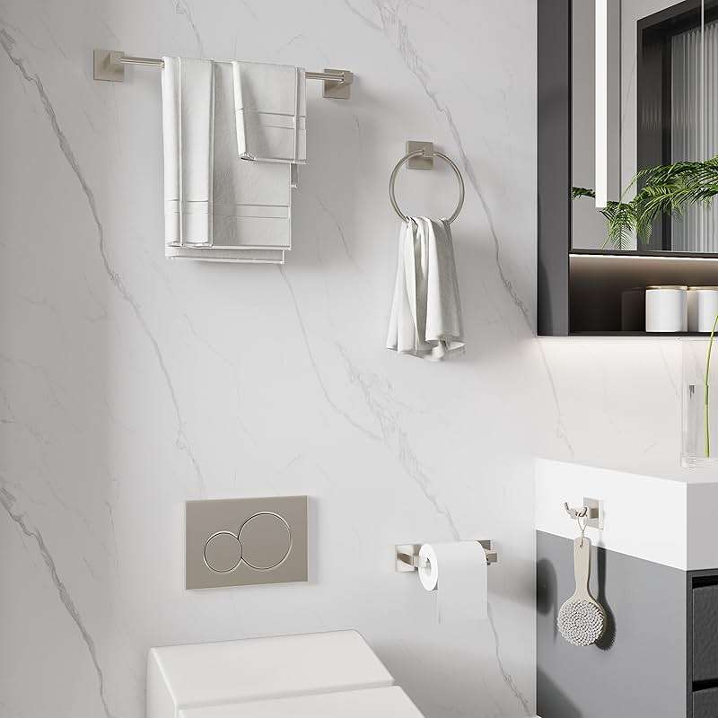 Ruacq 4 Pcs Stainless Steel Bathroom Hardware Accessories Set-Toilet Paper Holder-Towel Ring -Towel Hooks for bathrooms-18 Inch Towel Bar Wall Mounted, Brushed Nickel - Image 2