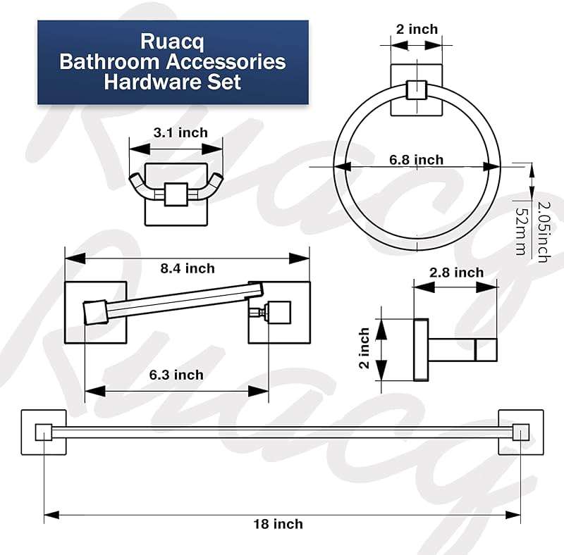 Ruacq 4 Pcs Stainless Steel Bathroom Hardware Accessories Set-Toilet Paper Holder-Towel Ring -Towel Hooks for bathrooms-18 Inch Towel Bar Wall Mounted, Brushed Nickel - Image 3